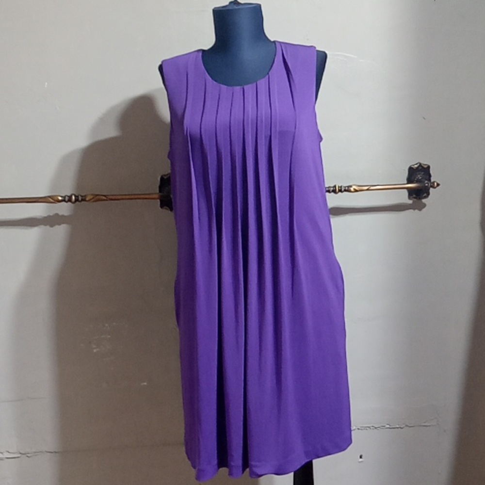 Purple Pleated Sleeveless Midi Dress